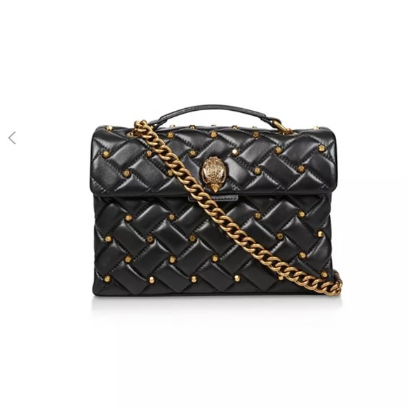 Kurt Geiger London Kensington Stud Leather Shoulder Bag, Black/Gold - Picture 1 of 14